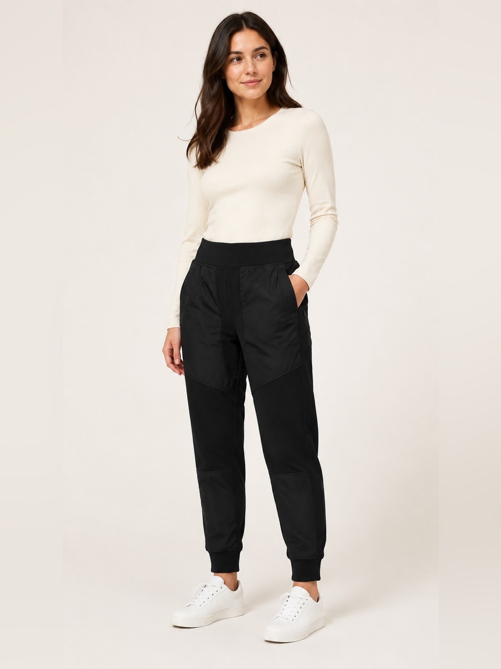 NWT Athleta Mixed Media Jogger Pants Women’s Small Petite Black Paneled